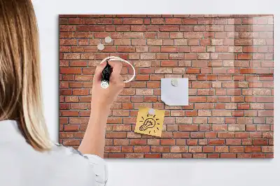 Glazen memobord met print inclusief neodymium magneten met bakstenen muur dessin