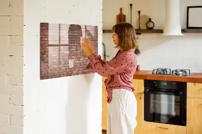 Glazen memobord met print inclusief neodymium magneten met bakstenen muur dessin