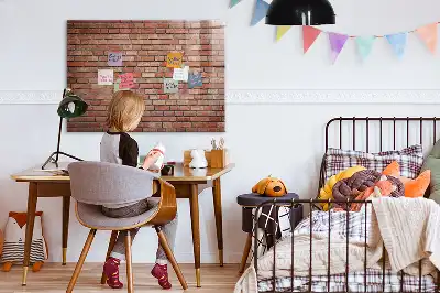 Glazen memobord met print inclusief neodymium magneten met bakstenen muur dessin