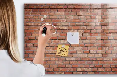 Glazen memobord met print inclusief neodymium magneten met bakstenen muur dessin