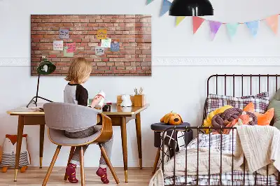 Glazen memobord met print inclusief neodymium magneten met bakstenen muur dessin