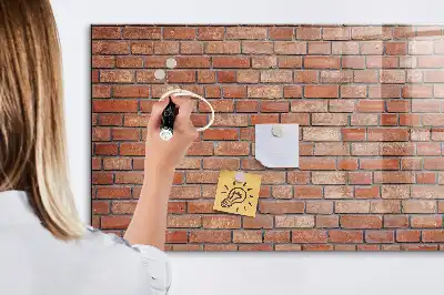 Glazen memobord met print inclusief neodymium magneten met bakstenen muur dessin