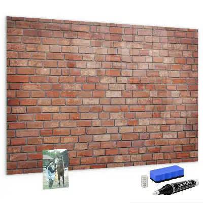 Glazen memobord met print inclusief neodymium magneten met bakstenen muur dessin