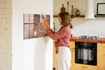 Glazen memobord met print inclusief neodymium magneten met bakstenen muur dessin