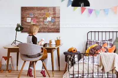 Glazen memobord met print inclusief neodymium magneten met bakstenen muur dessin