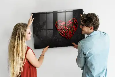 Glazen memobord met print inclusief neodymium magneten van hart met paprika's