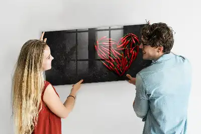 Glazen memobord met print inclusief neodymium magneten van hart met paprika's