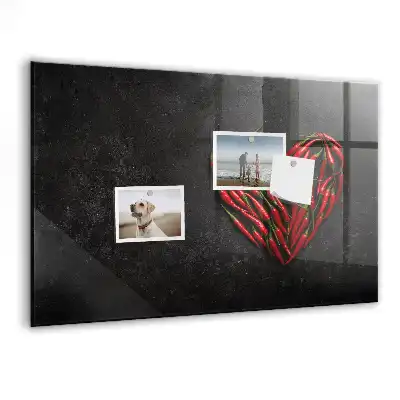 Glazen memobord met print inclusief neodymium magneten van hart met paprika's