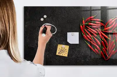 Glazen memobord met print inclusief neodymium magneten van hart met paprika's