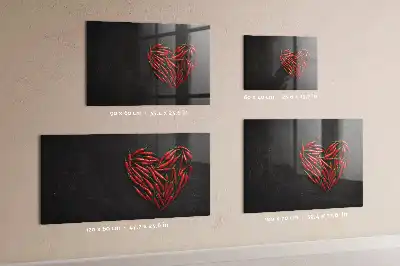 Glazen memobord met print inclusief neodymium magneten van hart met paprika's