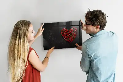 Glazen memobord met print inclusief neodymium magneten van hart met paprika's