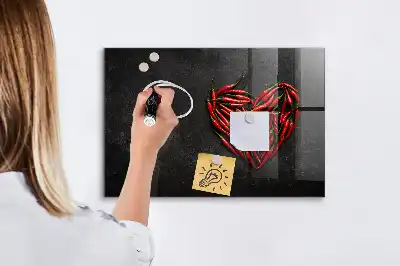 Glazen memobord met print inclusief neodymium magneten van hart met paprika's