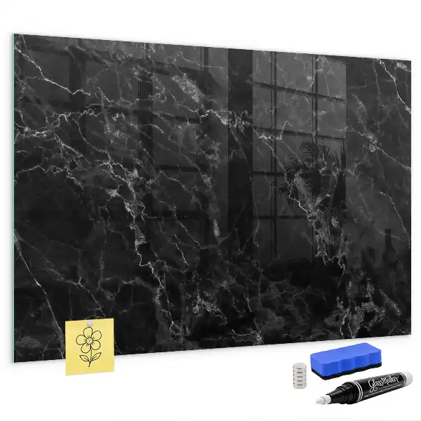Glazen memobord met print inclusief neodymium magneten donker marmer