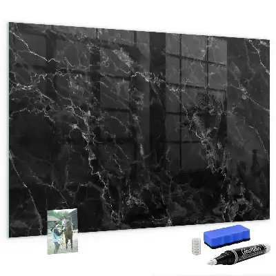 Glazen memobord met print inclusief neodymium magneten donker marmer