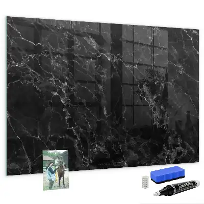 Glazen memobord met print inclusief neodymium magneten donker marmer