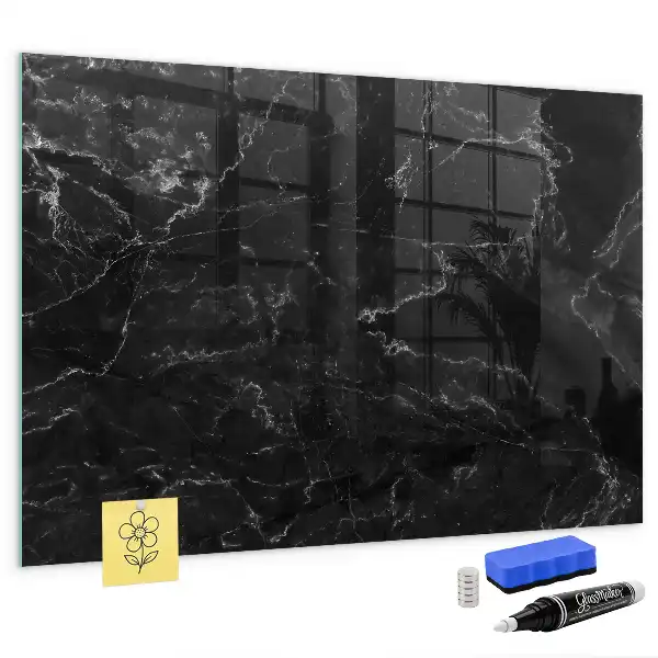 Magnetisch planbord van bedrukt glas zwart marmer