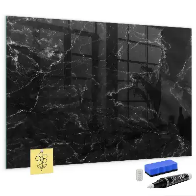 Magnetisch planbord van bedrukt glas zwart marmer