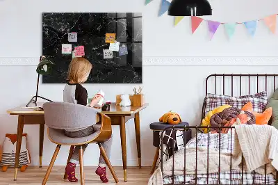 Magnetisch planbord van bedrukt glas zwart marmer