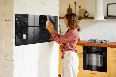 Magnetisch planbord van bedrukt glas zwart marmer