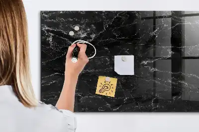 Magnetisch planbord van bedrukt glas zwart marmer
