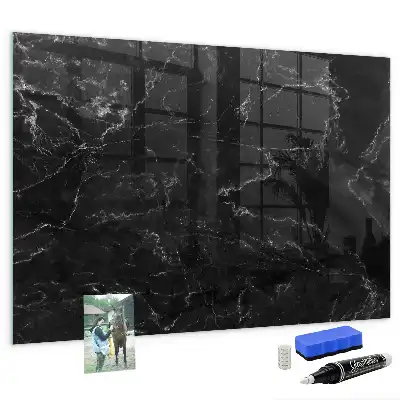 Magnetisch planbord van bedrukt glas zwart marmer