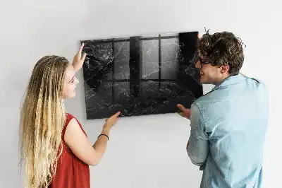 Magnetisch planbord van bedrukt glas zwart marmer