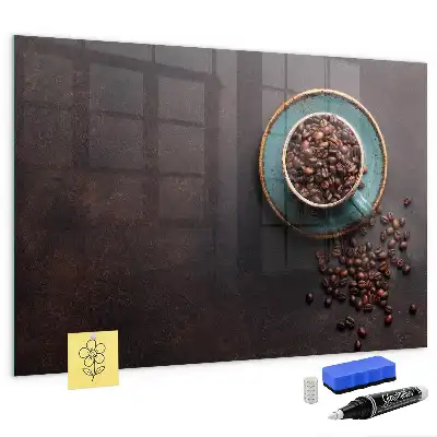 Glazen memobord met print inclusief neodymium magneten opdruk van een kopje koffie