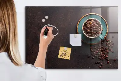 Glazen memobord met print inclusief neodymium magneten opdruk van een kopje koffie