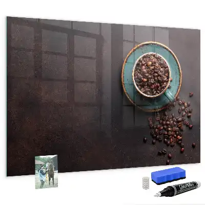 Glazen memobord met print inclusief neodymium magneten opdruk van een kopje koffie