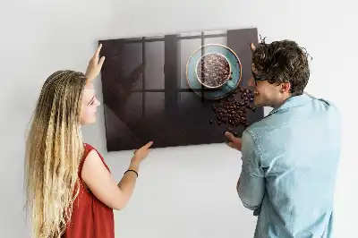 Glazen memobord met print inclusief neodymium magneten opdruk van een kopje koffie