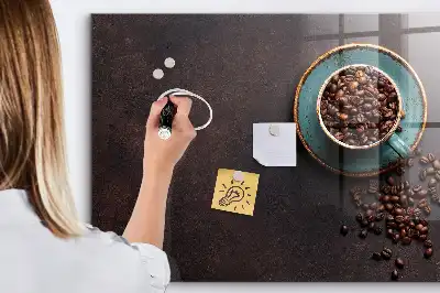 Glazen memobord met print inclusief neodymium magneten opdruk van een kopje koffie