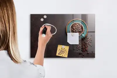 Glazen memobord met print inclusief neodymium magneten opdruk van een kopje koffie
