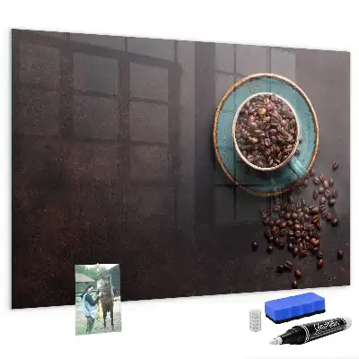 Glazen memobord met print inclusief neodymium magneten opdruk van een kopje koffie