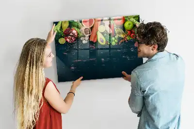 Glazen memobord met print inclusief neodymium magneten met groenten op tafel motief