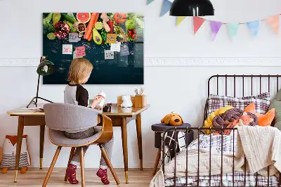Glazen memobord met print inclusief neodymium magneten met groenten op tafel motief