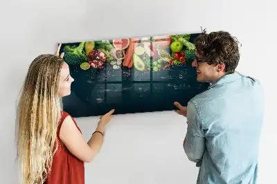 Glazen memobord met print inclusief neodymium magneten met groenten op tafel motief