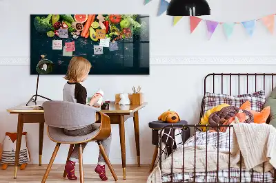 Glazen memobord met print inclusief neodymium magneten met groenten op tafel motief