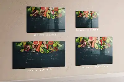 Glazen memobord met print inclusief neodymium magneten met groenten op tafel motief