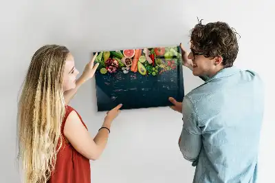 Glazen memobord met print inclusief neodymium magneten met groenten op tafel motief