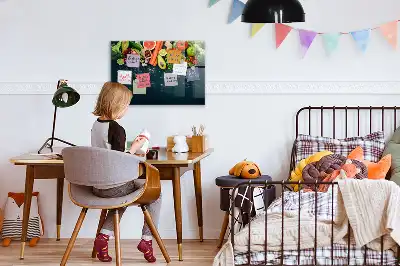 Glazen memobord met print inclusief neodymium magneten met groenten op tafel motief