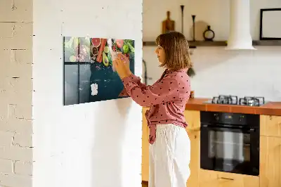 Glazen memobord met print inclusief neodymium magneten met groenten op tafel motief