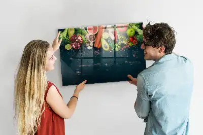Glazen memobord met print inclusief neodymium magneten met groenten op tafel motief
