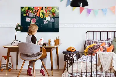 Glazen memobord met print inclusief neodymium magneten met groenten op tafel motief