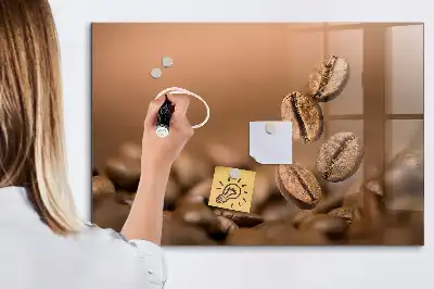 Koffiebonen memobord van glas met print inclusief neodymium magneten