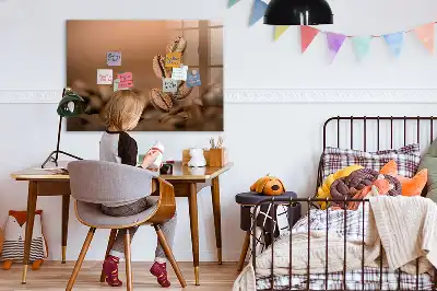 Koffiebonen memobord van glas met print inclusief neodymium magneten