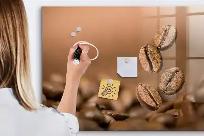 Koffiebonen memobord van glas met print inclusief neodymium magneten