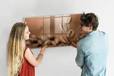 Koffiebonen memobord van glas met print inclusief neodymium magneten