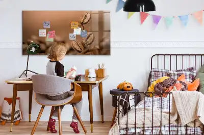 Koffiebonen memobord van glas met print inclusief neodymium magneten