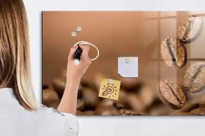 Koffiebonen memobord van glas met print inclusief neodymium magneten
