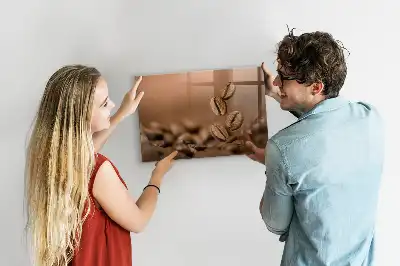 Koffiebonen memobord van glas met print inclusief neodymium magneten